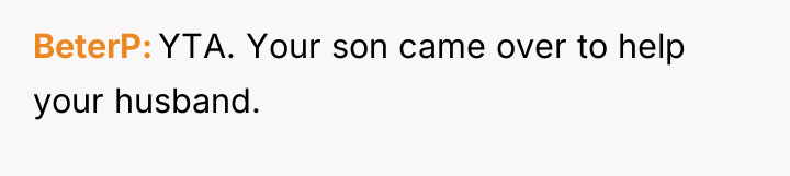 BeterP YTA. Your son came over to help your husband.