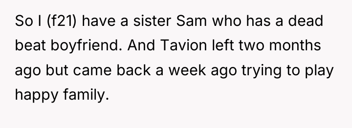 So I (f21) have a sister Sam who has a...