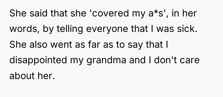 She said that she 'covered my a*s', in her words,...