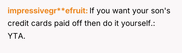 impressivegr**efruit If you want your son's credit cards paid off...