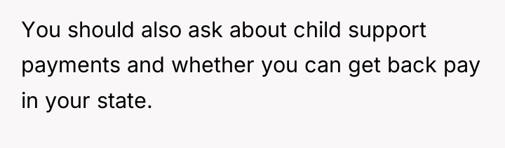 You should also ask about child support payments and whether...