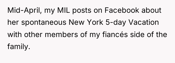 Mid-April, my MIL posts on Facebook about her spontaneous New...