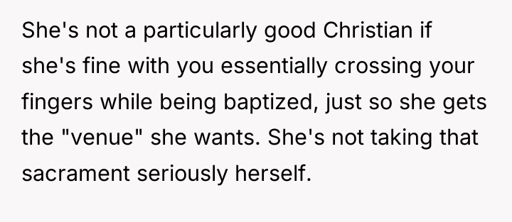 She's not a particularly good Christian if she's fine with...