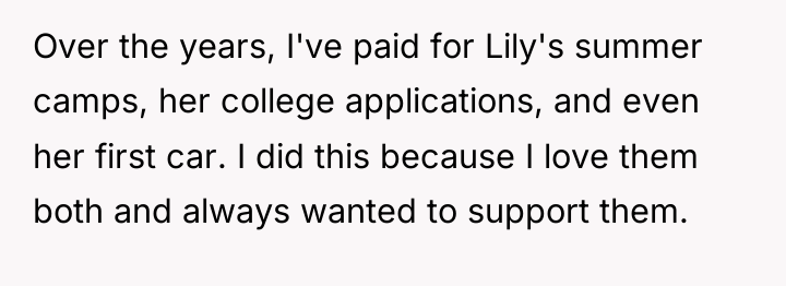 Over the years, I've paid for Lily's summer camps, her...