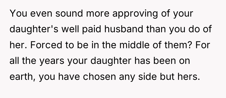 You even sound more approving of your daughter's well paid...