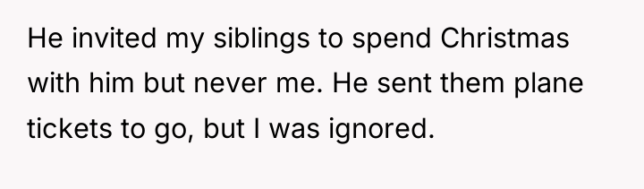 He invited my siblings to spend Christmas with him but...
