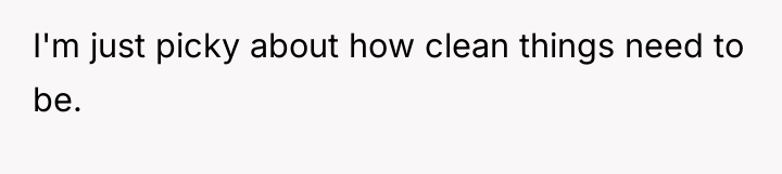 I'm just picky about how clean things need to be.