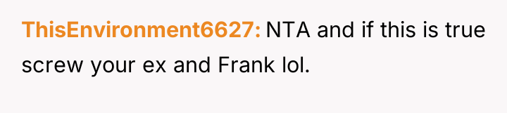 ThisEnvironment6627 NTA and if this is true screw your ex...