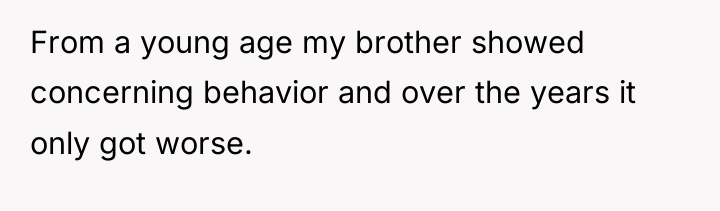 From a young age my brother showed concerning behavior and...