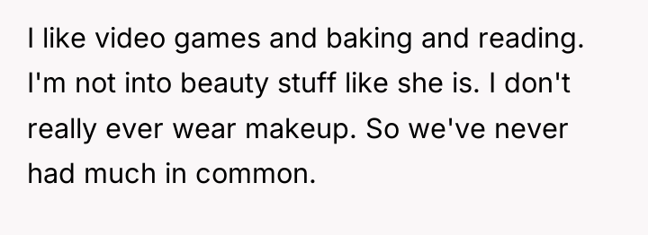 I like video games and baking and reading. I'm not...
