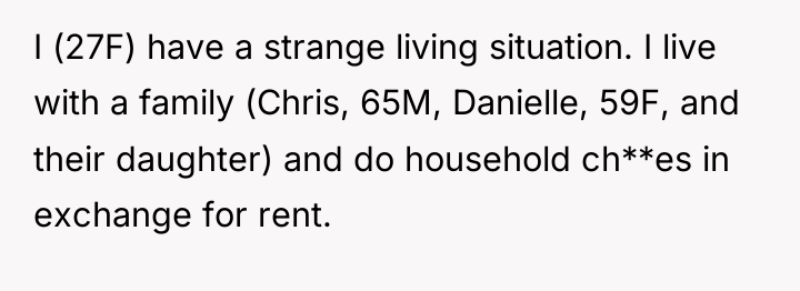 I (27F) have a strange living situation. I live with...