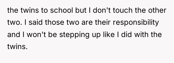 the twins to school but I don't touch the other...