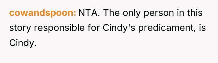 cowandspoon NTA. The only person in this story responsible for...
