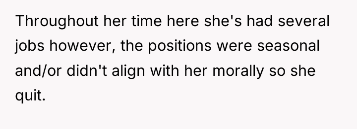 Throughout her time here she's had several jobs however, the...
