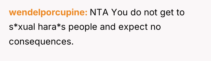 wendelporcupine NTA You do not get to s*xual hara*s people...