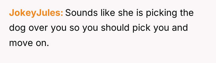 JokeyJules Sounds like she is picking the dog over you...