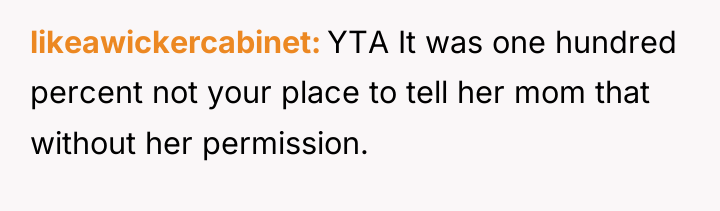 likeawickercabinet YTA It was one hundred percent not your place...