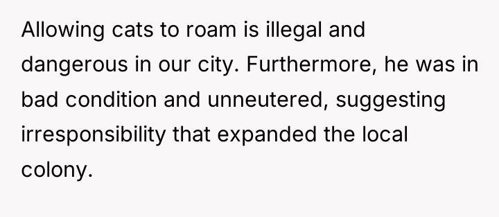 Allowing cats to roam is illegal and dangerous in our...