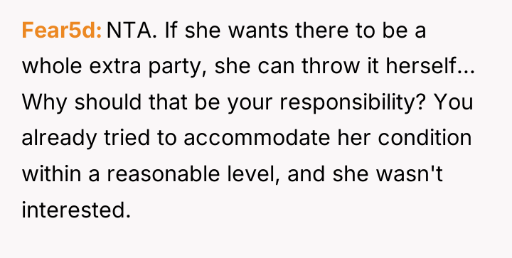 Fear5d NTA. If she wants there to be a whole...