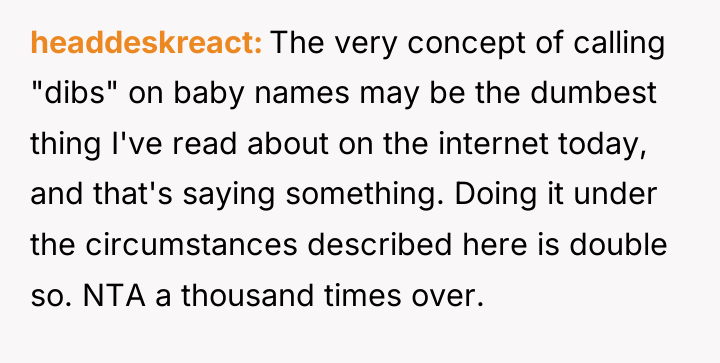 headdeskreact The very concept of calling "dibs" on baby names...