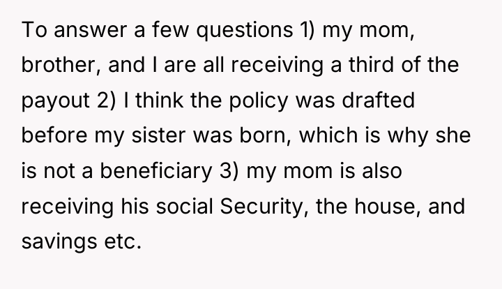 To answer a few questions 1) my mom, brother, and...