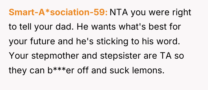Smart-A*sociation-59 NTA you were right to tell your dad. He...