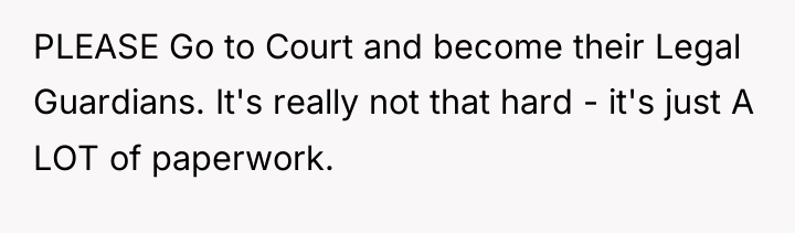 PLEASE Go to Court and become their Legal Guardians. It's...