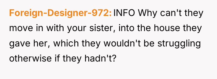Foreign-Designer-972 INFO Why can't they move in with your sister,...