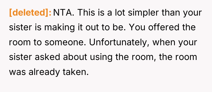 [deleted] NTA. This is a lot simpler than your sister...