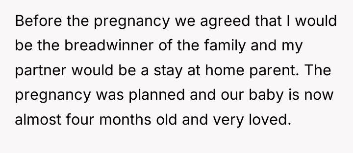 Before the pregnancy we agreed that I would be the...