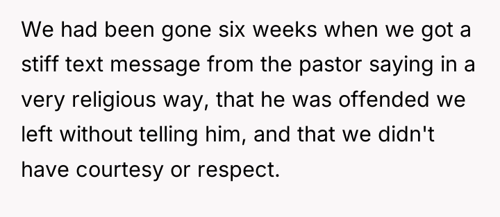 We had been gone six weeks when we got a...