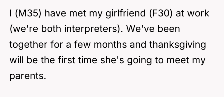 I (M35) have met my girlfriend (F30) at work (we're...