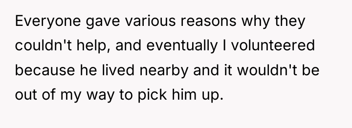 Everyone gave various reasons why they couldn't help, and eventually...