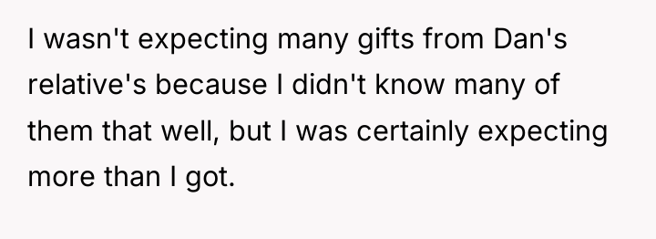 I wasn't expecting many gifts from Dan's relative's because I...