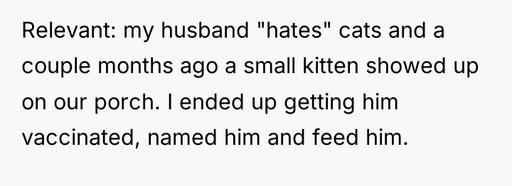Relevant: my husband "hates" cats and a couple months ago...