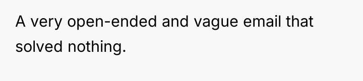 A very open-ended and vague email that solved nothing.