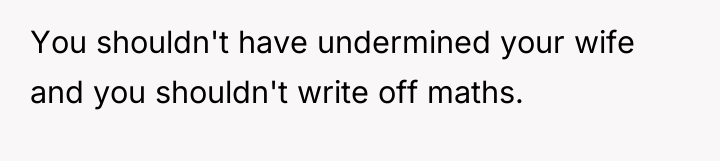 You shouldn't have undermined your wife and you shouldn't write...