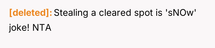 [deleted] Stealing a cleared spot is 'sNOw' joke! NTA