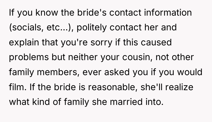 If you know the bride's contact information (socials, etc...), politely...