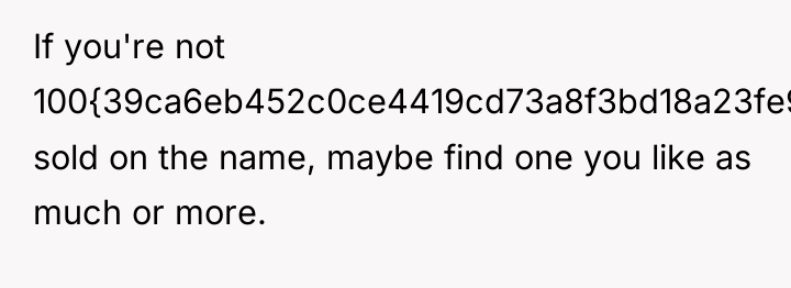 If you're not 100{39ca6eb452c0ce4419cd73a8f3bd18a23fe95ab4febb092bc2ab1b542eeea82f} sold on the name, maybe find...