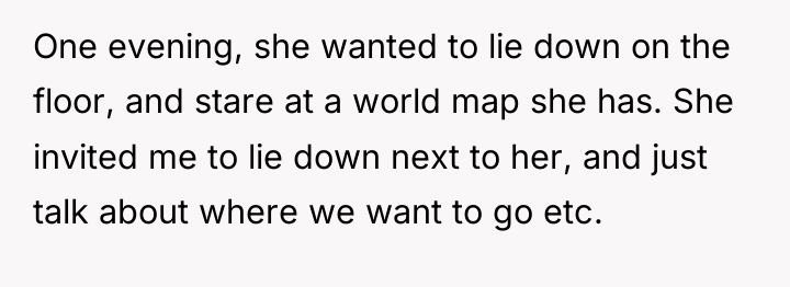 One evening, she wanted to lie down on the floor,...
