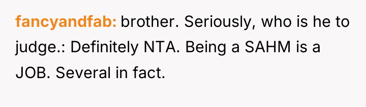 fancyandfab brother. Seriously, who is he to judge.: Definitely NTA....