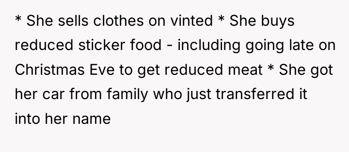 * She sells clothes on vinted * She buys reduced...