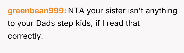 greenbean999 NTA your sister isn't anything to your Dads step...