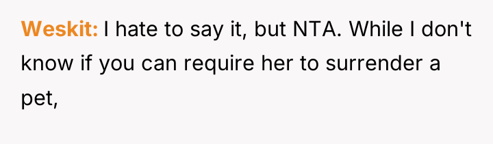Weskit I hate to say it, but NTA. While I...