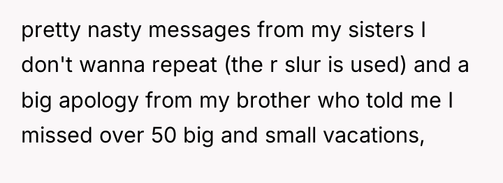 pretty nasty messages from my sisters I don't wanna repeat...