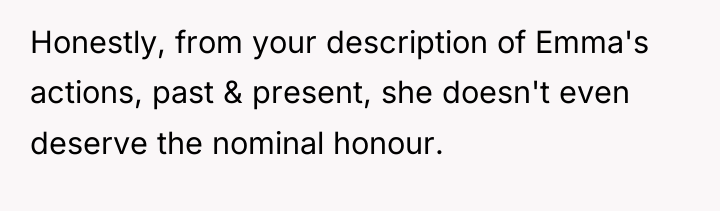 Honestly, from your description of Emma's actions, past & present,...