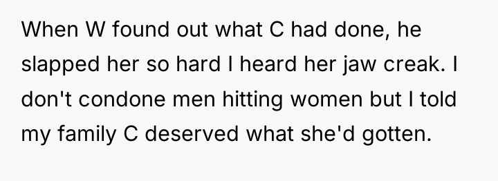 When W found out what C had done, he slapped...
