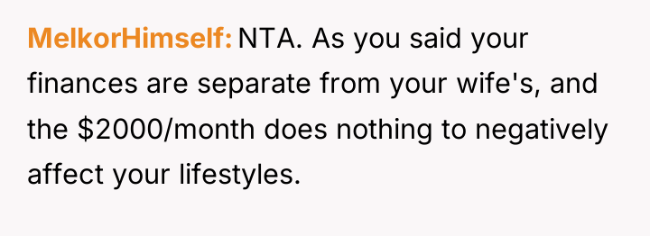 MelkorHimself NTA. As you said your finances are separate from...