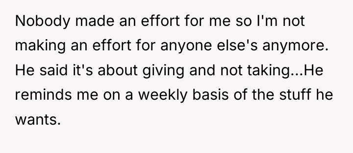 Nobody made an effort for me so I'm not making...